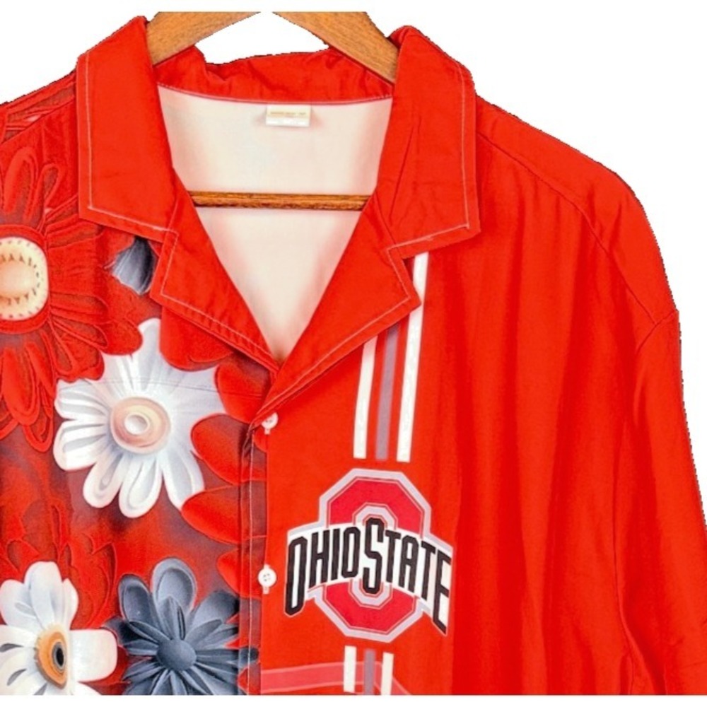 Ohio State Buckeyes Button Shirt Mens XXL Red Floral Hawaiian Camp Short Sleeve